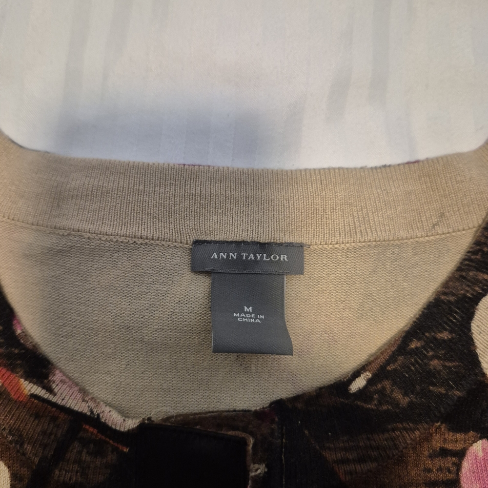 Ann Taylor Beige and Black Floral Cardigan - Picture 2 of 4